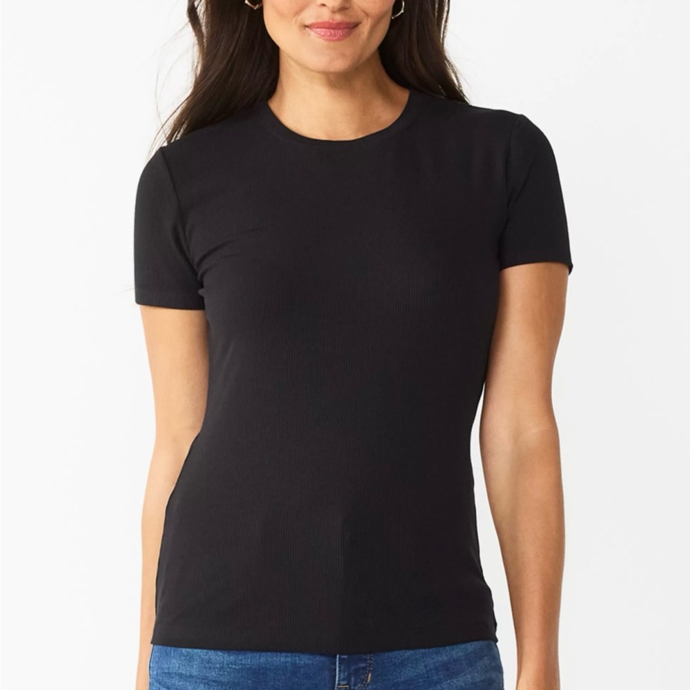 NWT Nine West Black Fitted Ribbed Crewneck Top